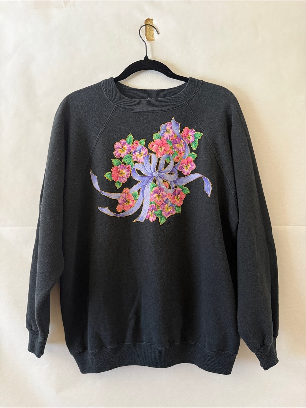Vintage Hanes Floral Graphic Pullover Sweater Sz XL Crewneck Granny Cottagecore
